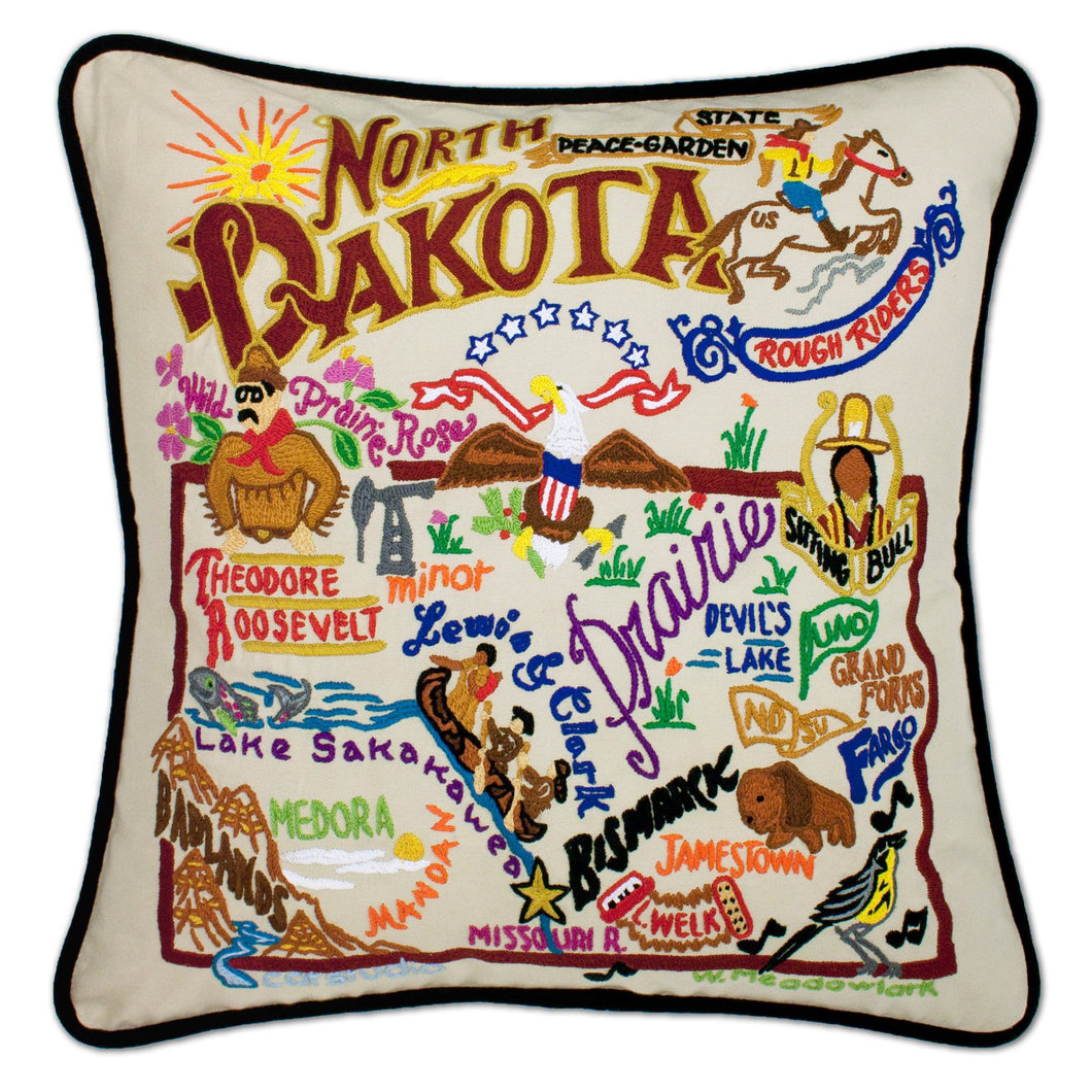 North Dakota Hand-Embroidered Pillow - catstudio