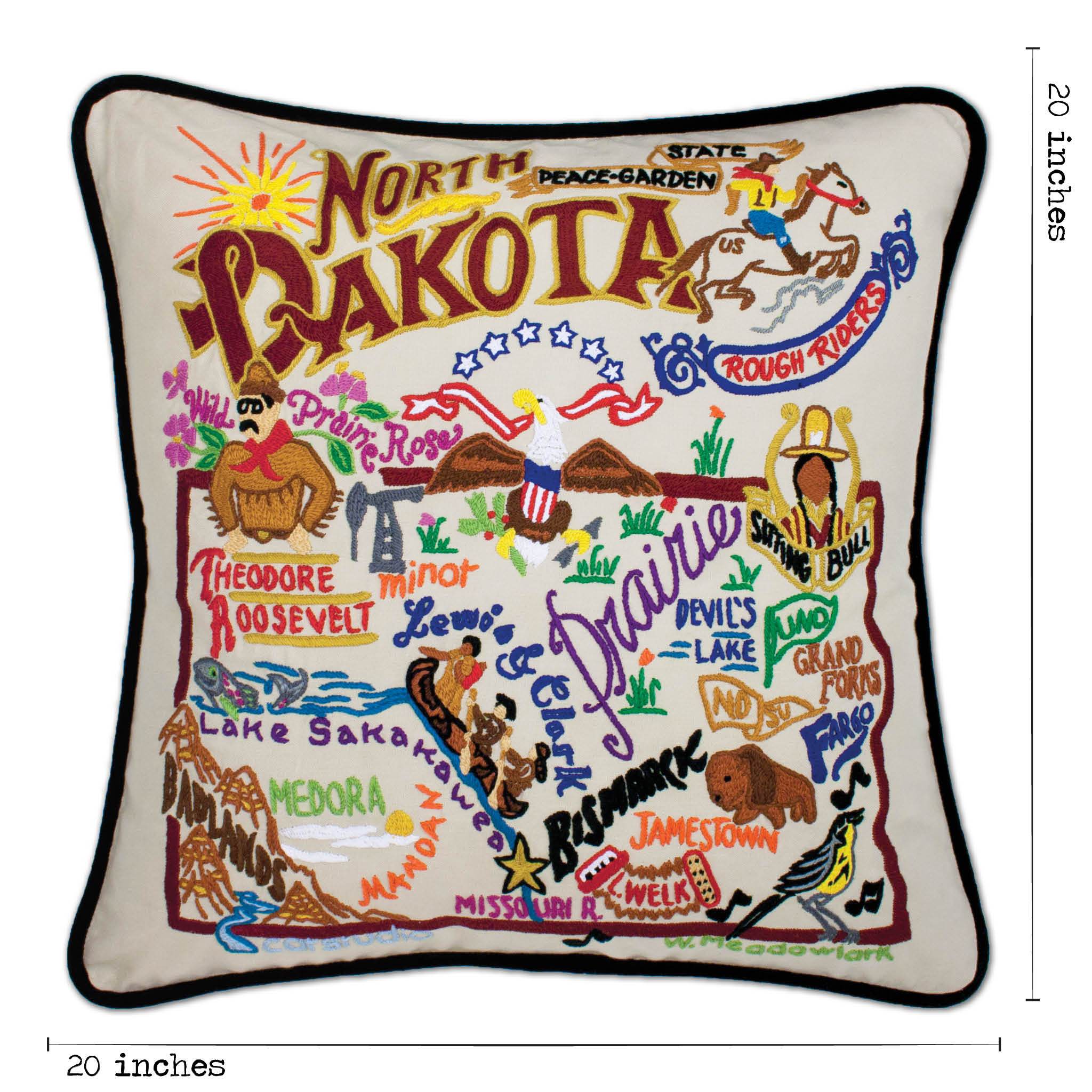 North Dakota Hand-Embroidered Pillow | State Collection by