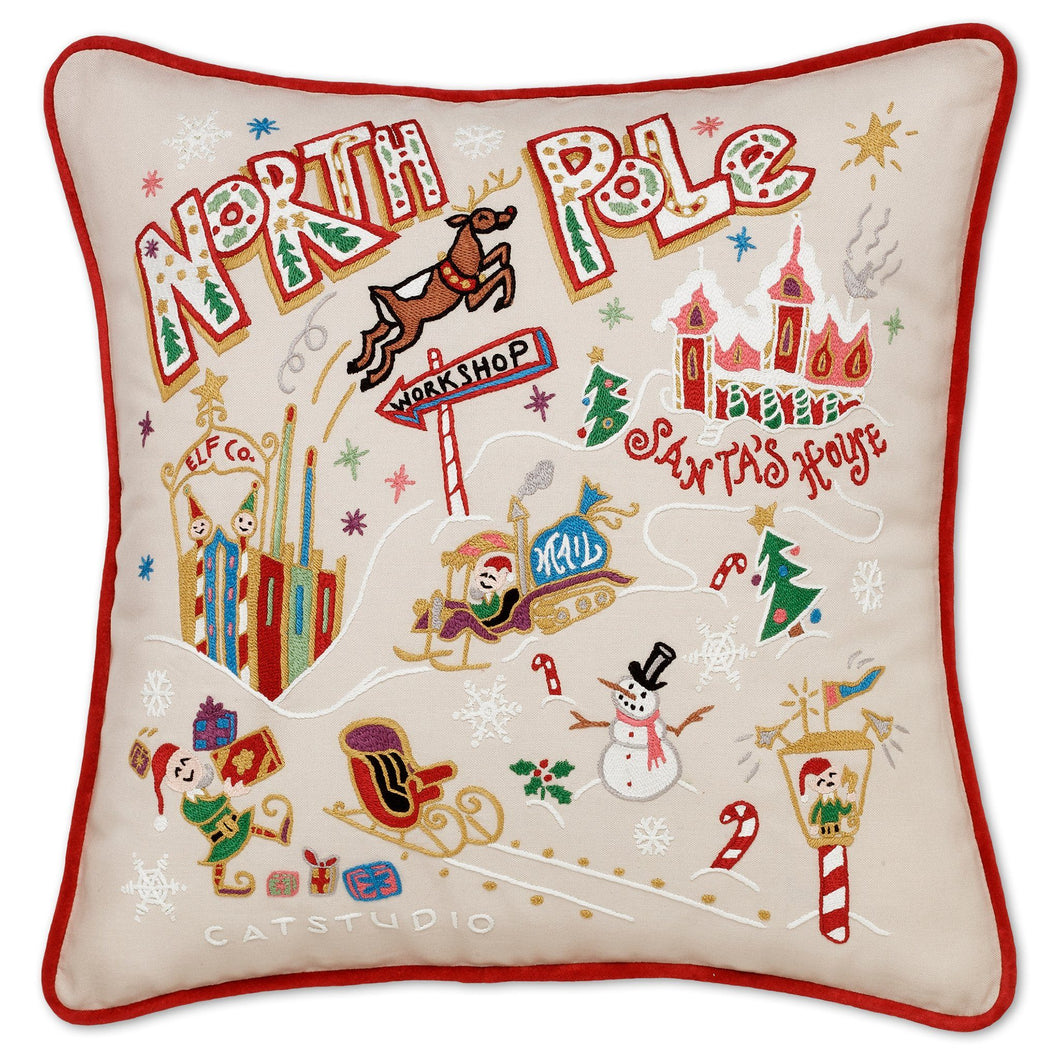 North Pole 1 Hand-Embroidered Pillow - catstudio
