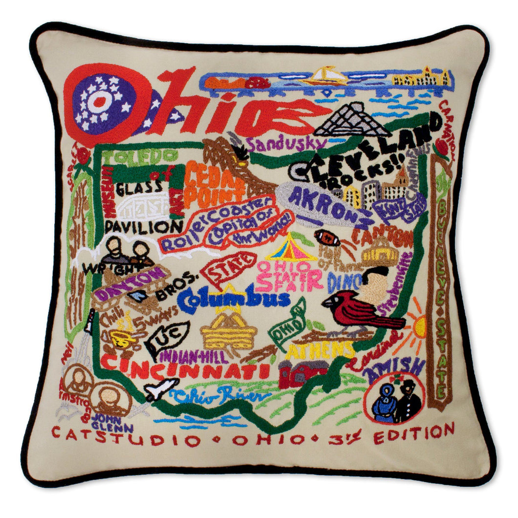 Ohio Hand-Embroidered Pillow - catstudio