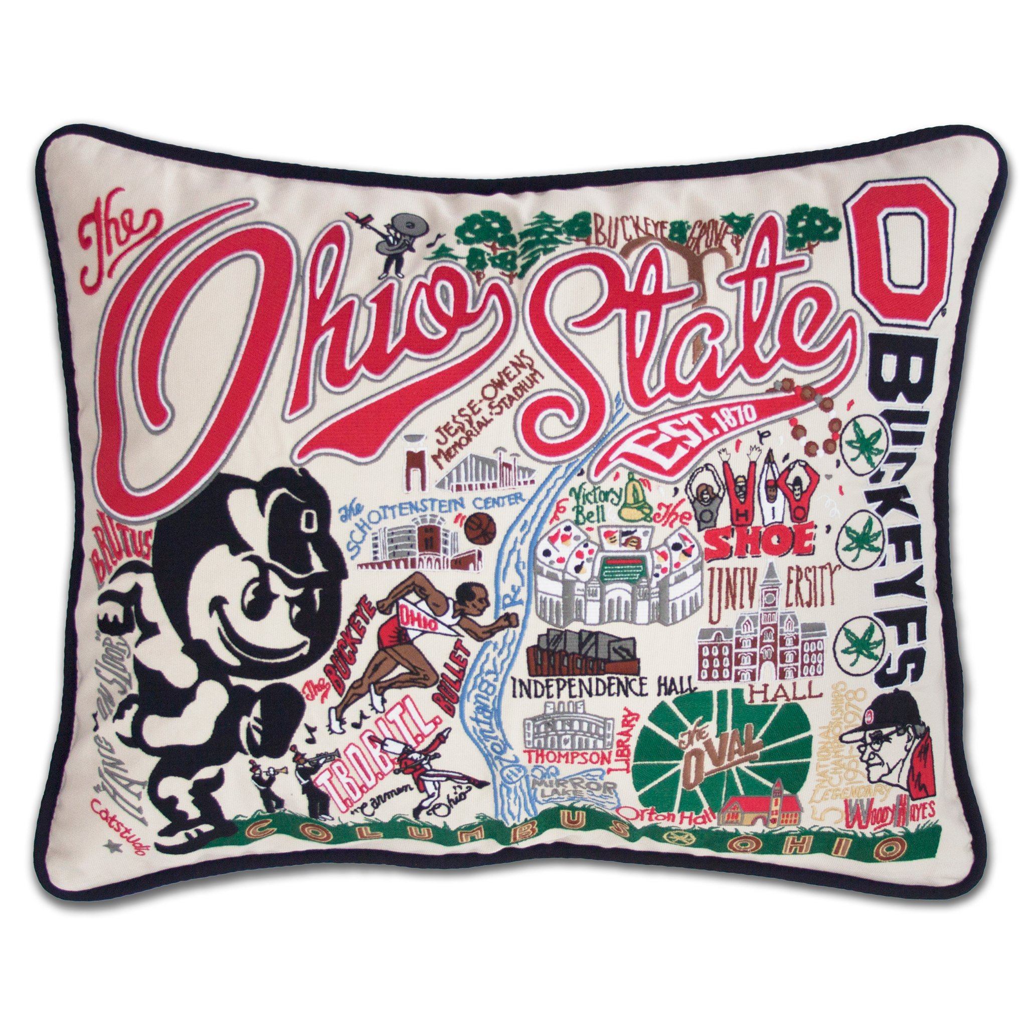 Ohio State University Collegiate Embroidered Pillow