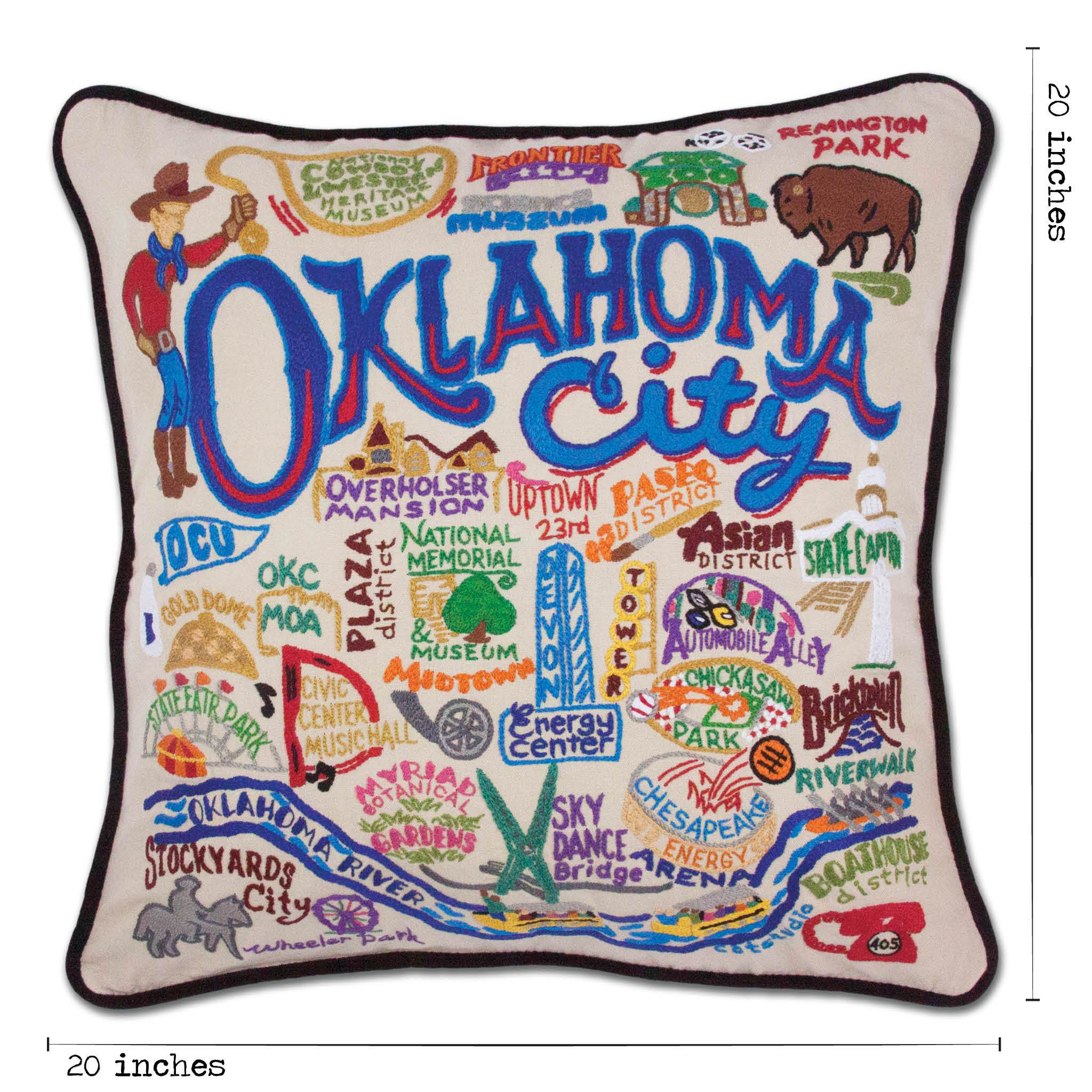 Oklahoma City Hand-Embroidered Pillow | Oklahoma Collection by