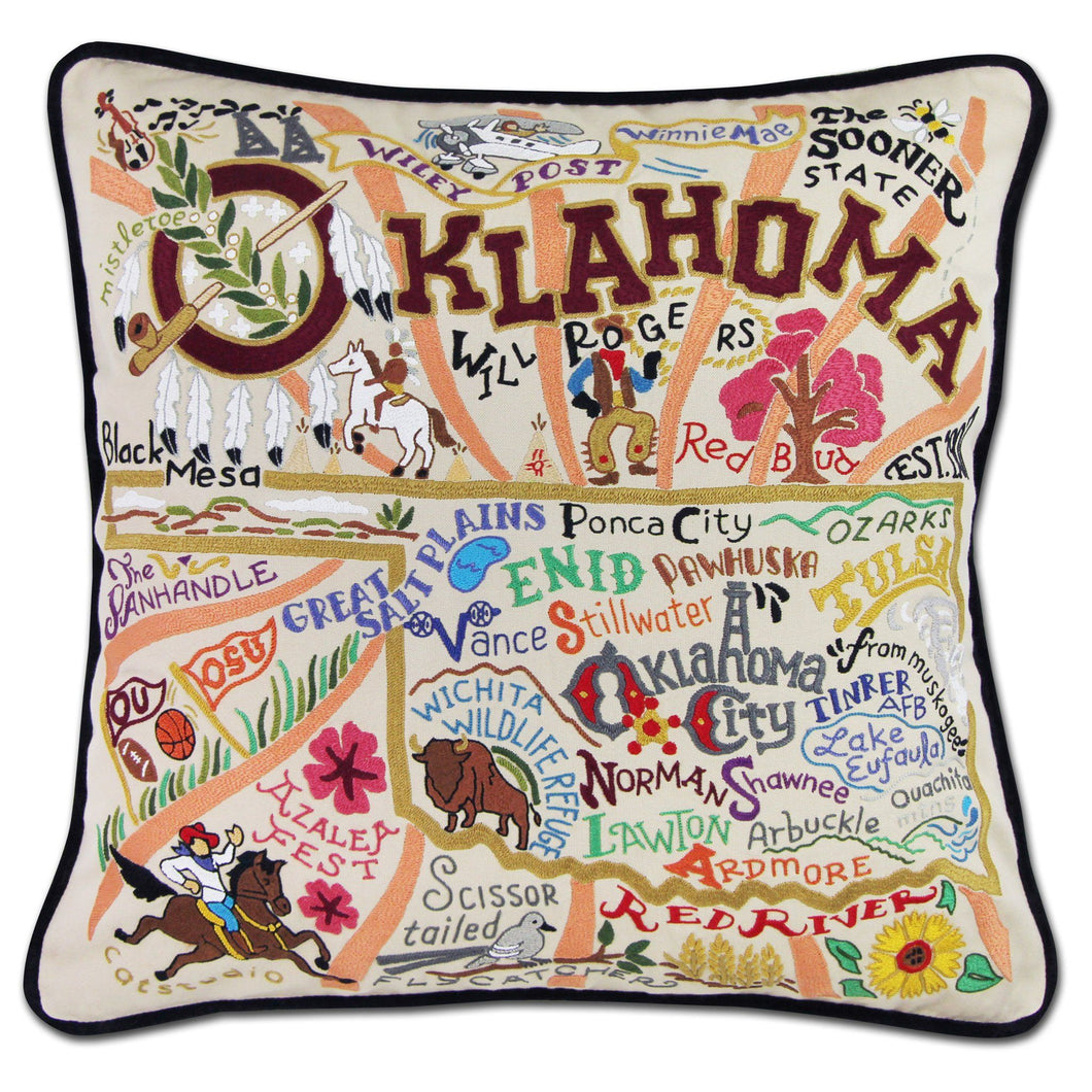 Oklahoma Hand-Embroidered Pillow - catstudio