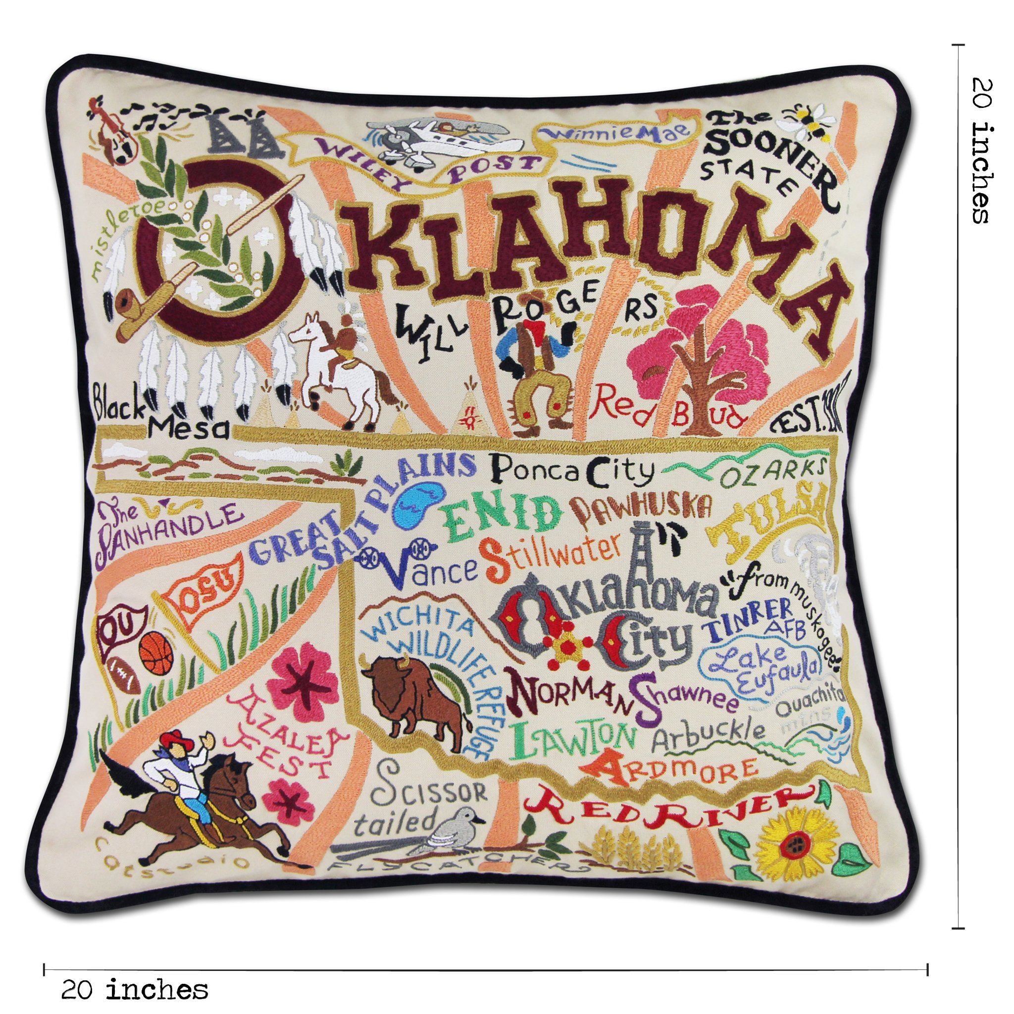 Oklahoma Hand-Embroidered Pillow | State Collection by catstudio