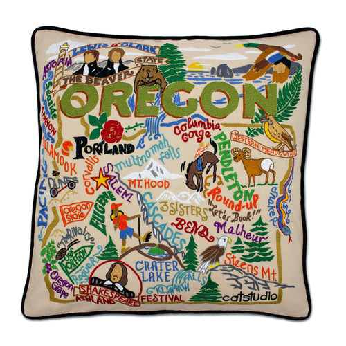 Oregon Hand-Embroidered Pillow Pillow catstudio 