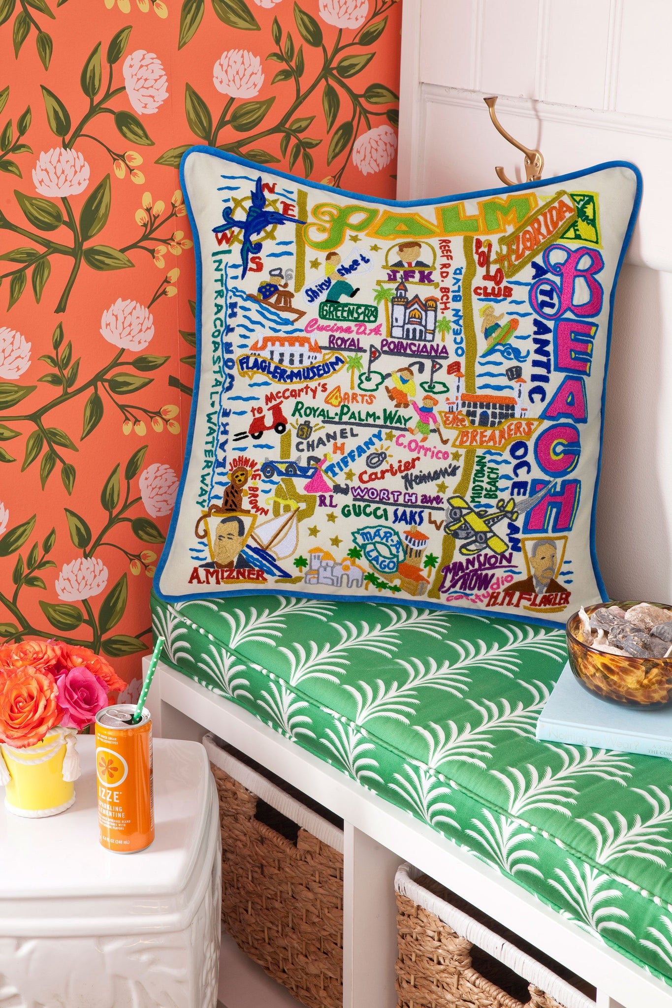 Palm Beach Hand-Embroidered Pillow  Florida Collection by catstudio –  catstudio