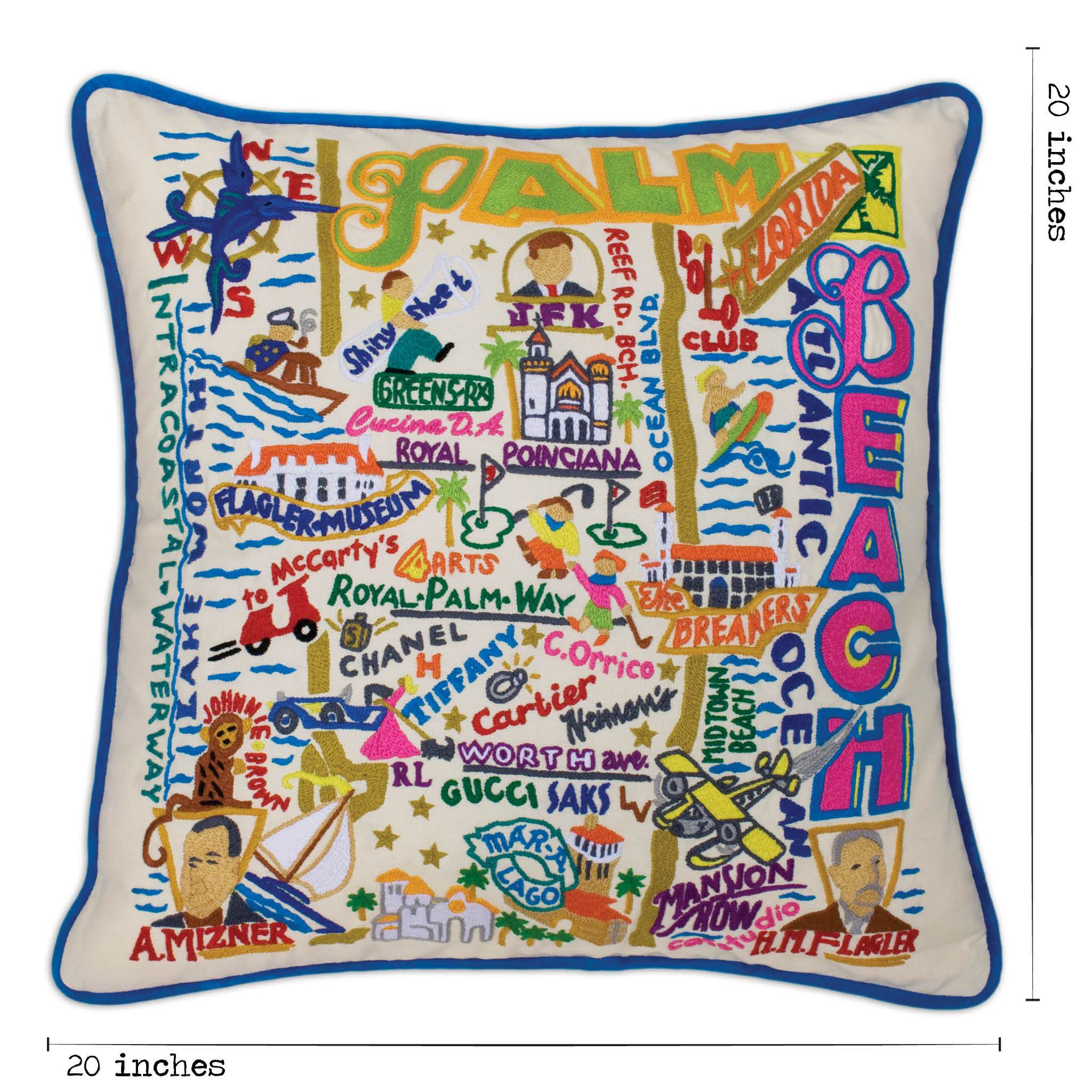 cat club of the palm beaches Palm Beach Hand-Embroidered Pillow