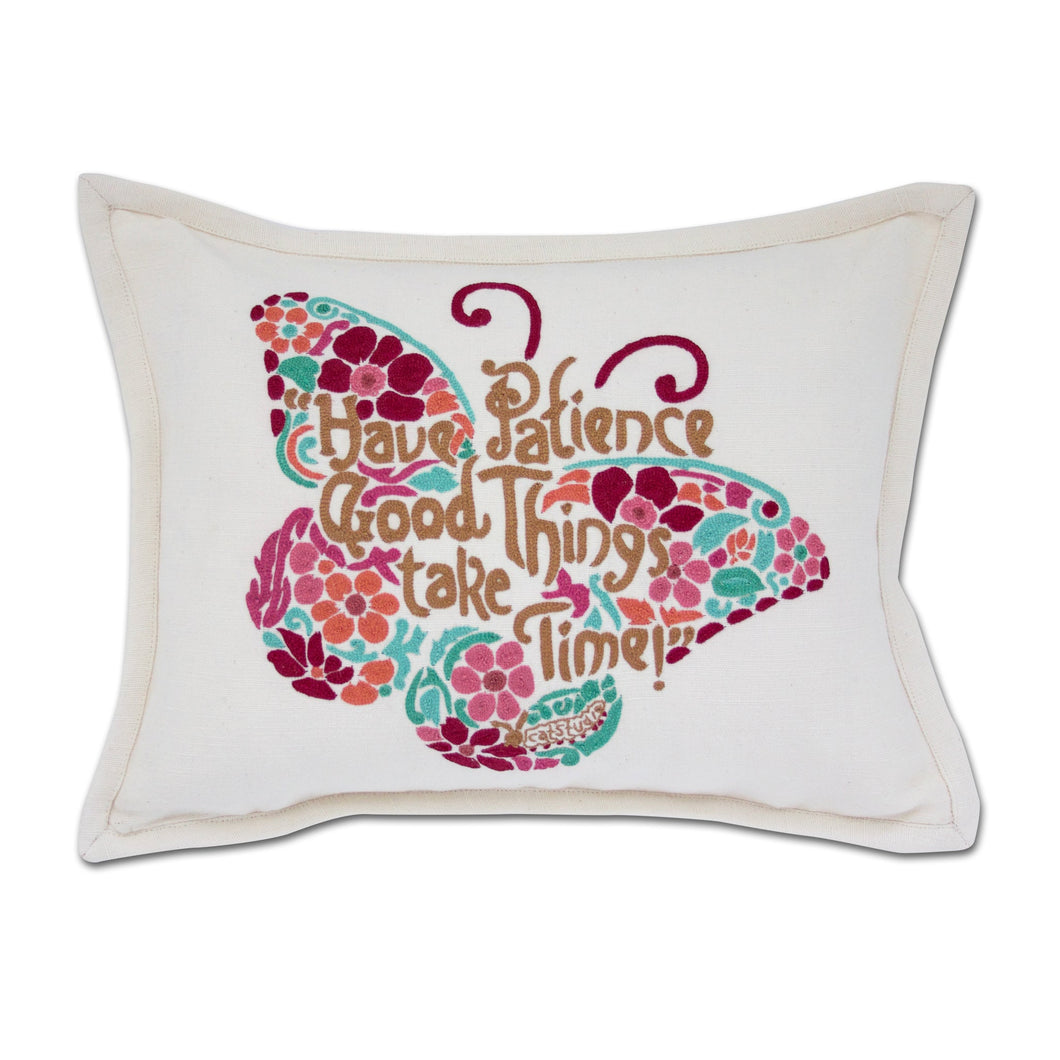 Patience Butterfly Love Letters Hand-Embroidered Pillow - Available in Pink or Blue Pillow catstudio Pink 