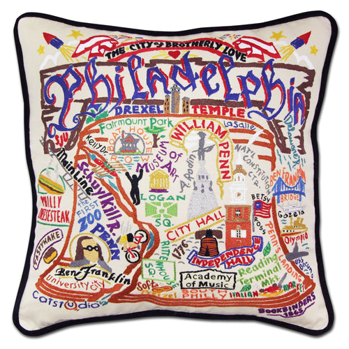 Philadelphia Hand-Embroidered Pillow - catstudio