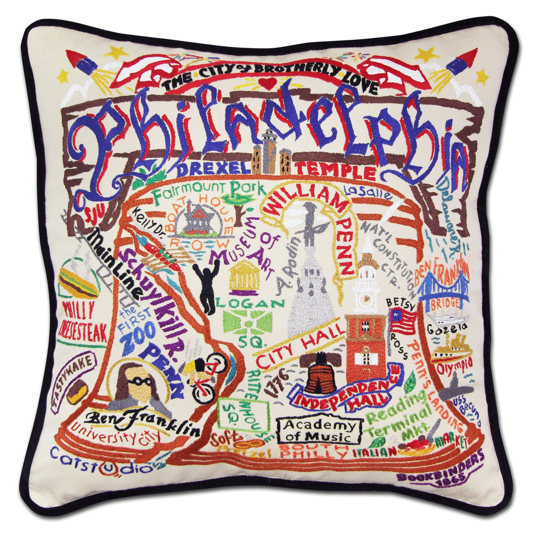 Philadelphia Hand-Embroidered Pillow - catstudio