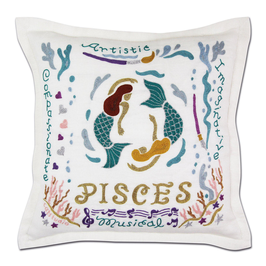 Pisces Astrology Hand-Embroidered Pillow - catstudio