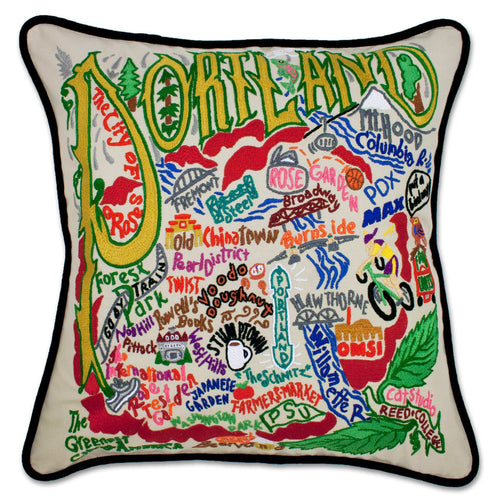 Portland, OR Hand-Embroidered Pillow - catstudio 