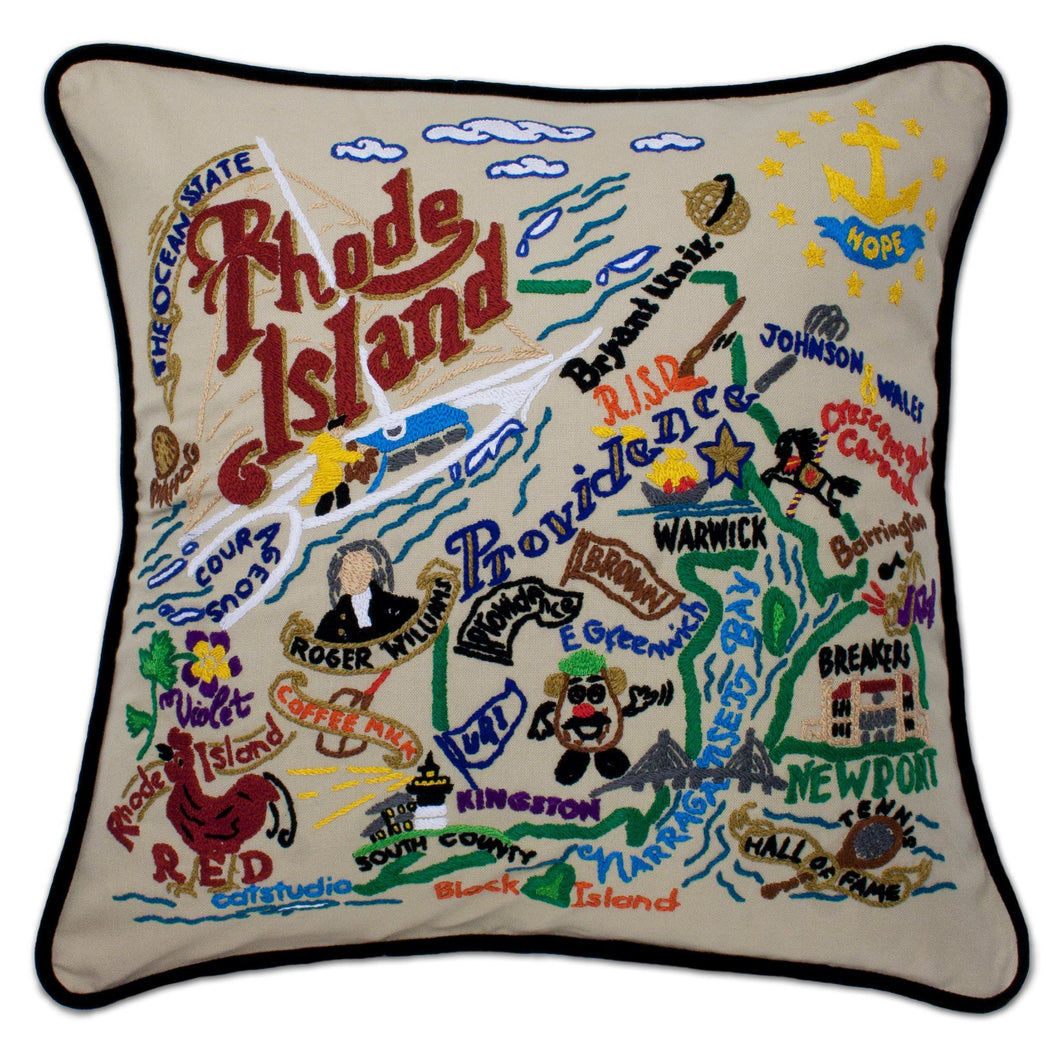 Rhode Island Hand-Embroidered Pillow - catstudio