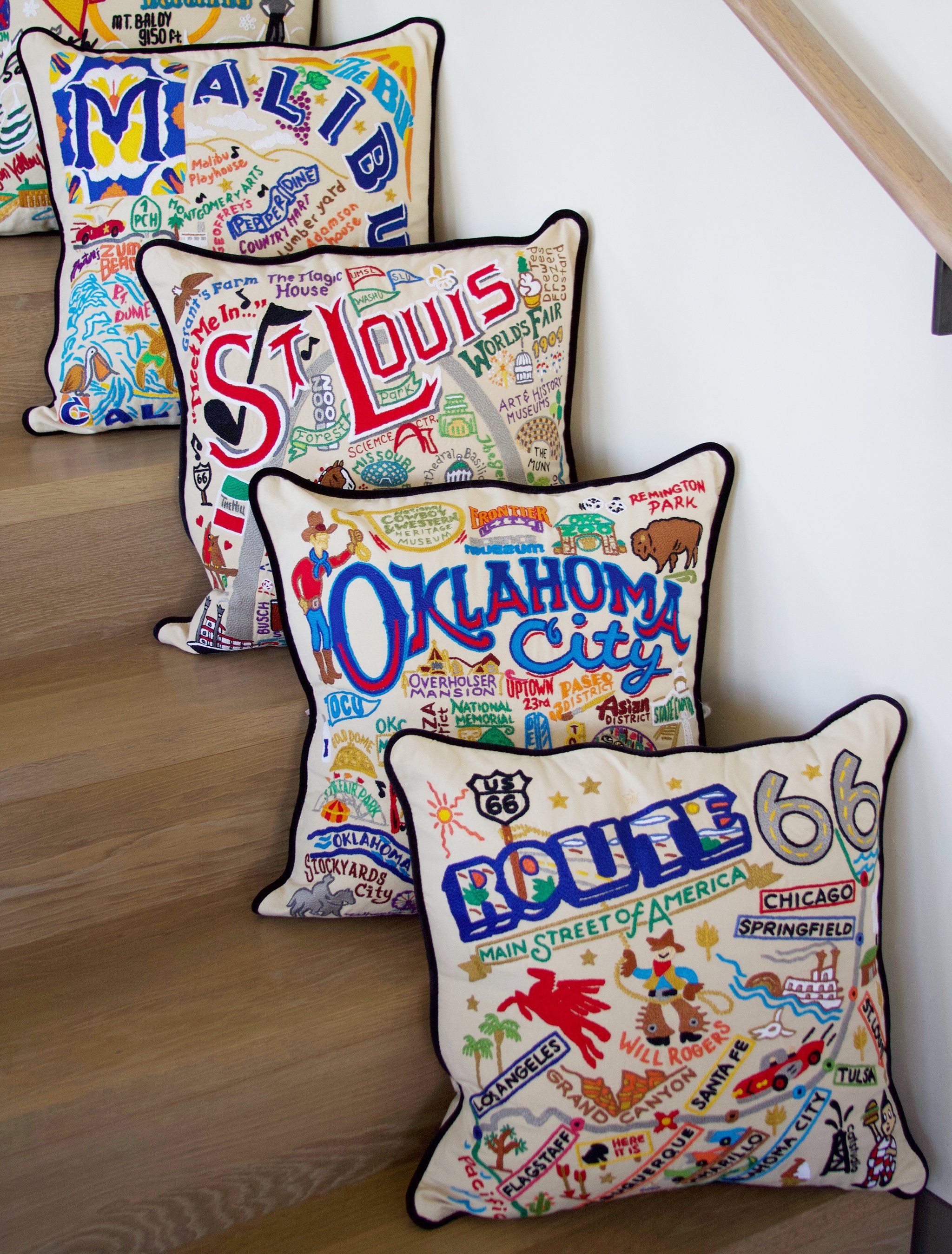 Route 66 Hand-Embroidered Pillow | Geography Collection by