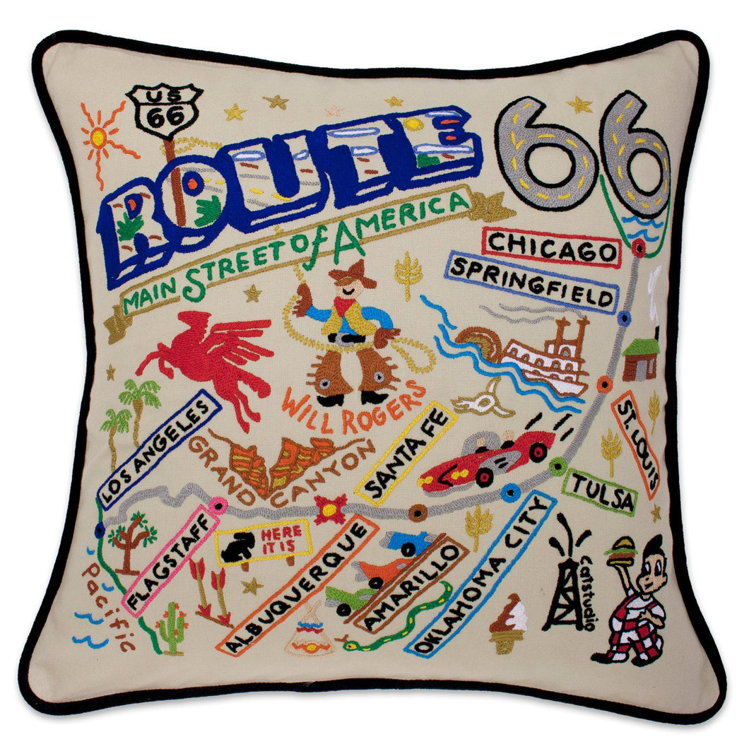Route 66 Hand-Embroidered Pillow - catstudio