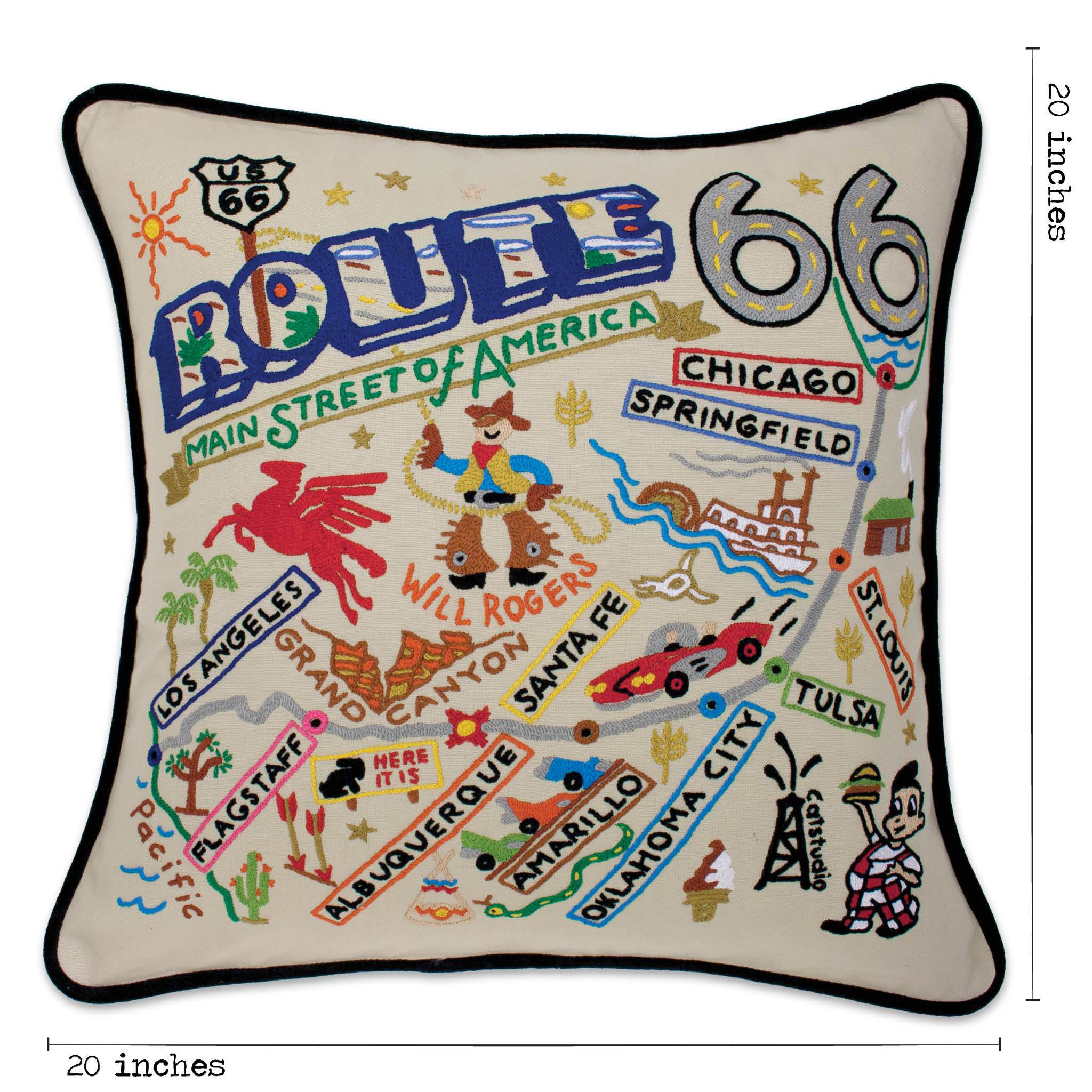 クッション　catstudio アメリカ雑貨 Route 66 Hand-Embroidered Pillow | Geography Collection by