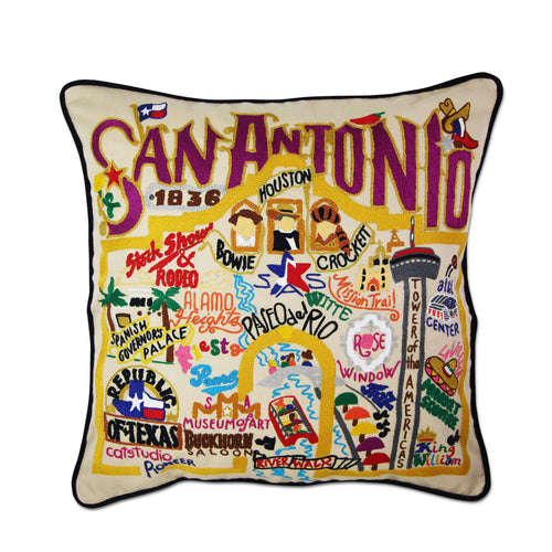 San Antonio Hand-Embroidered Pillow Pillow catstudio 