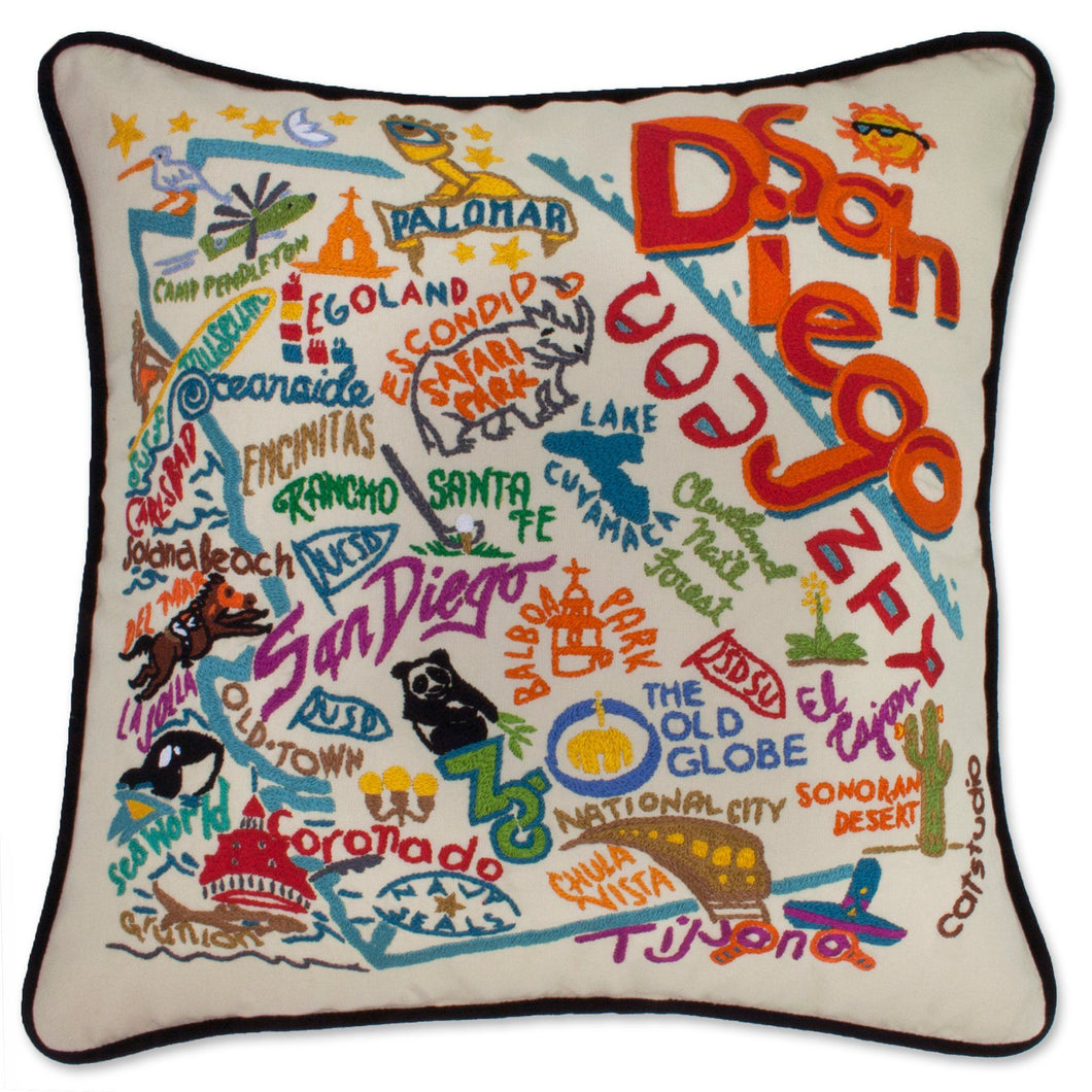 San Diego Hand-Embroidered Pillow - catstudio