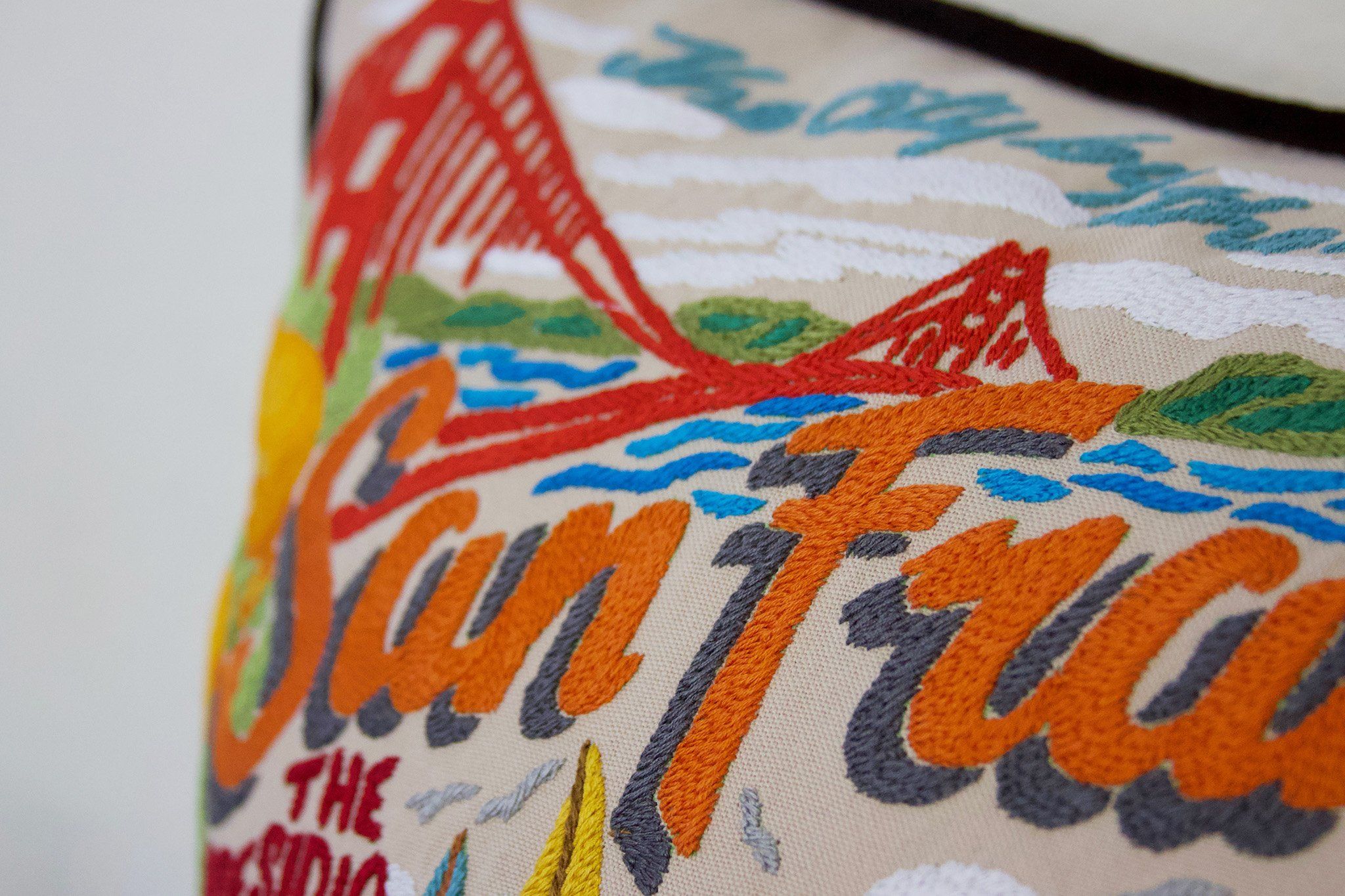 San Francisco City Hand-Embroidered Pillow | California Collection
