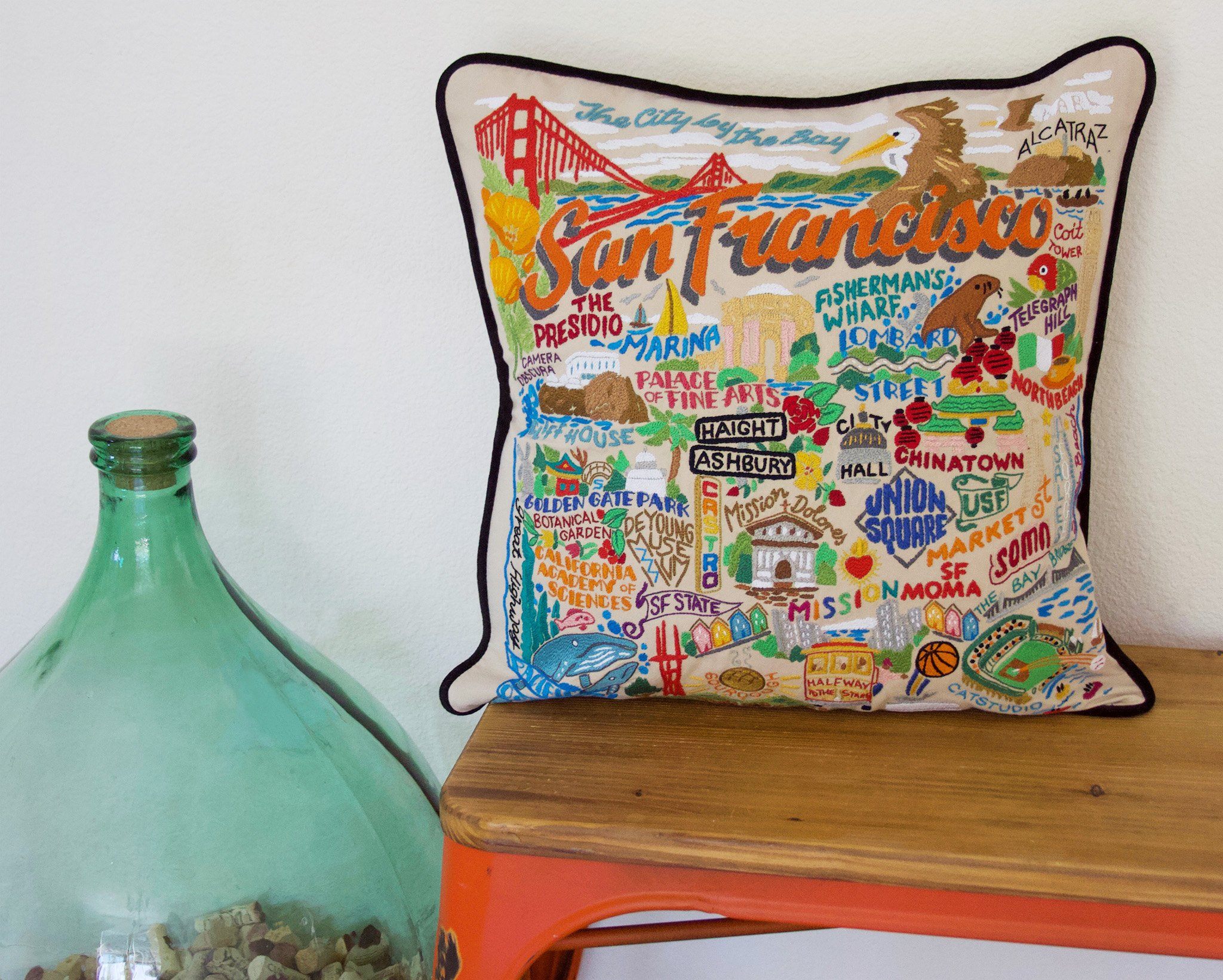 San Francisco City Hand-Embroidered Pillow | California Collection