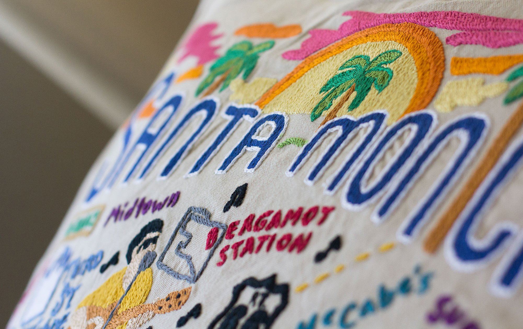 Santa Monica Hand-Embroidered Pillow | California Collection by