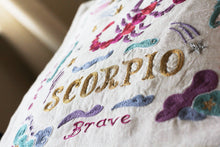 Load image into Gallery viewer, Scorpio Astrology Hand-Embroidered Pillow - catstudio
