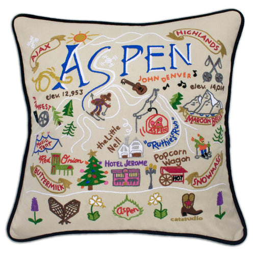 Ski Aspen Hand-Embroidered Pillow - catstudio