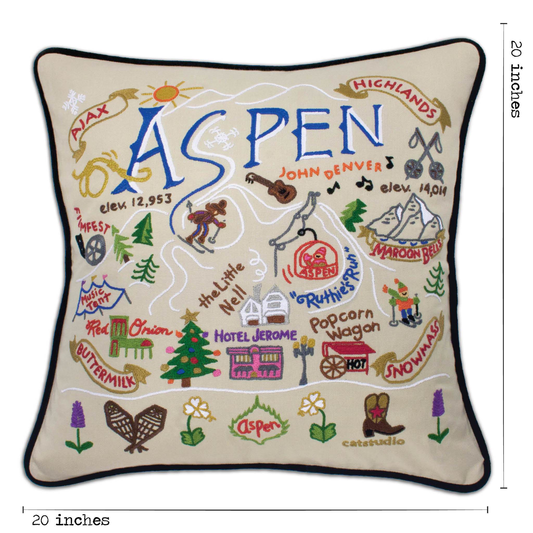 Ski Aspen Hand-Embroidered Pillow | Ski Collection by catstudio