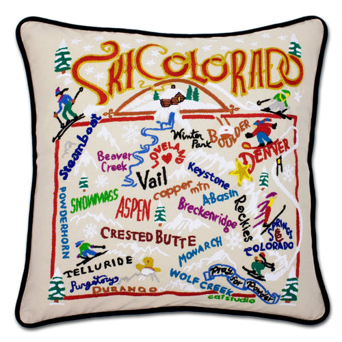 Ski Colorado Hand-Embroidered Pillow - catstudio