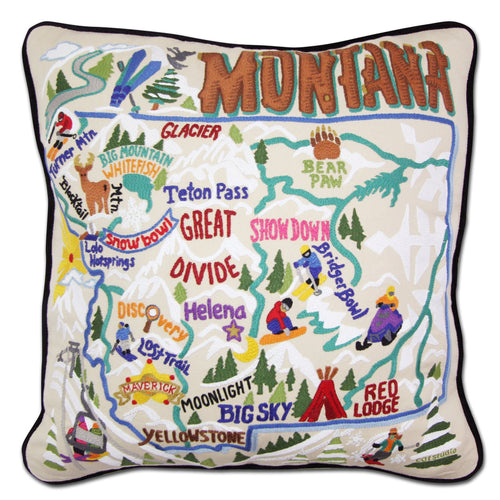 Ski Montana Hand-Embroidered Pillow - catstudio