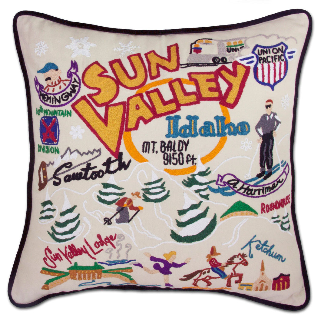 Ski Sun Valley Hand-Embroidered Pillow - catstudio