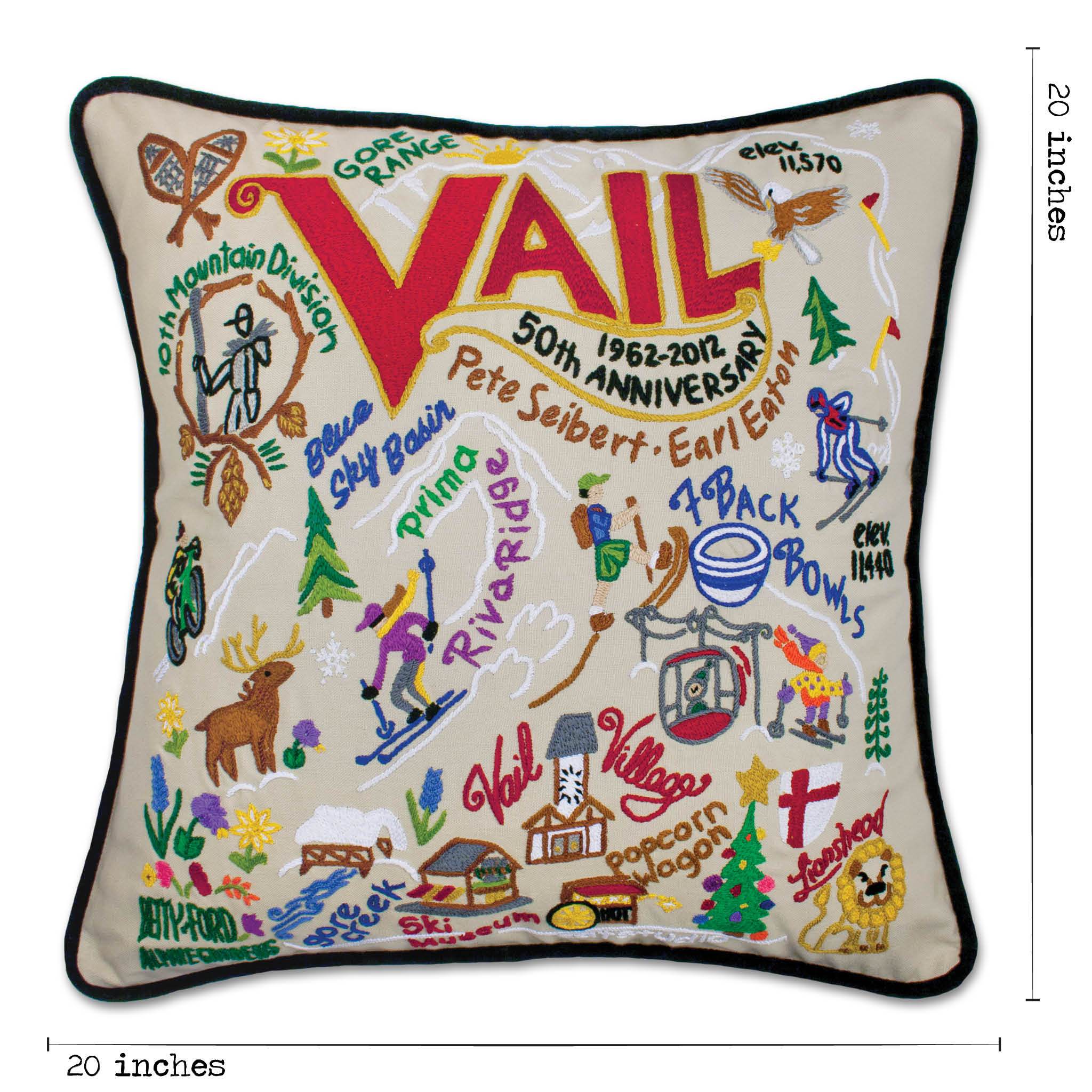 Ski Vail Hand-Embroidered Pillow | Ski Collection by catstudio