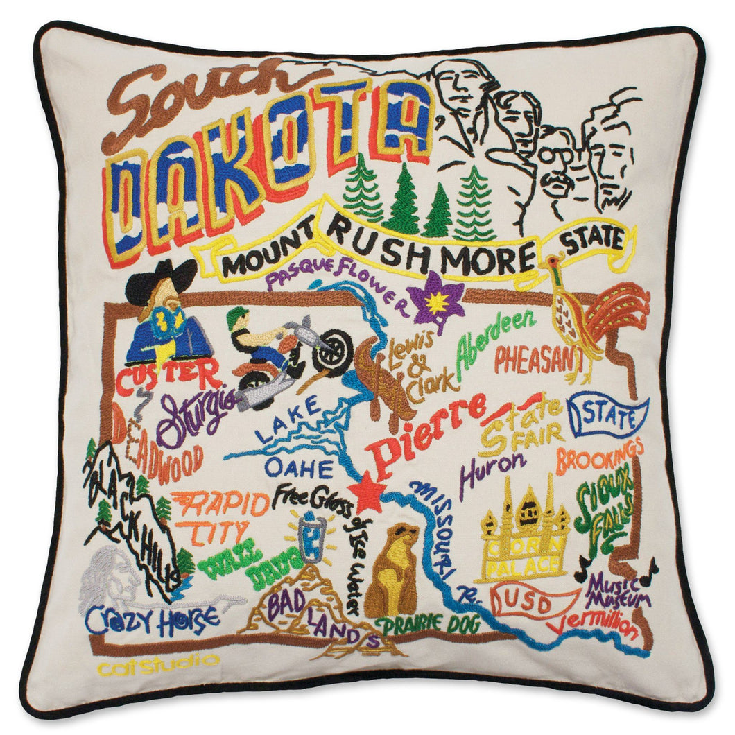 South Dakota Hand-Embroidered Pillow - catstudio