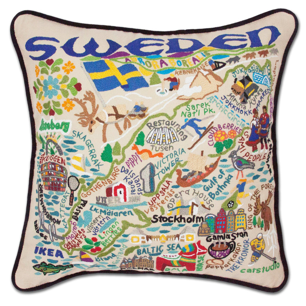 Sweden Hand-Embroidered Pillow - catstudio