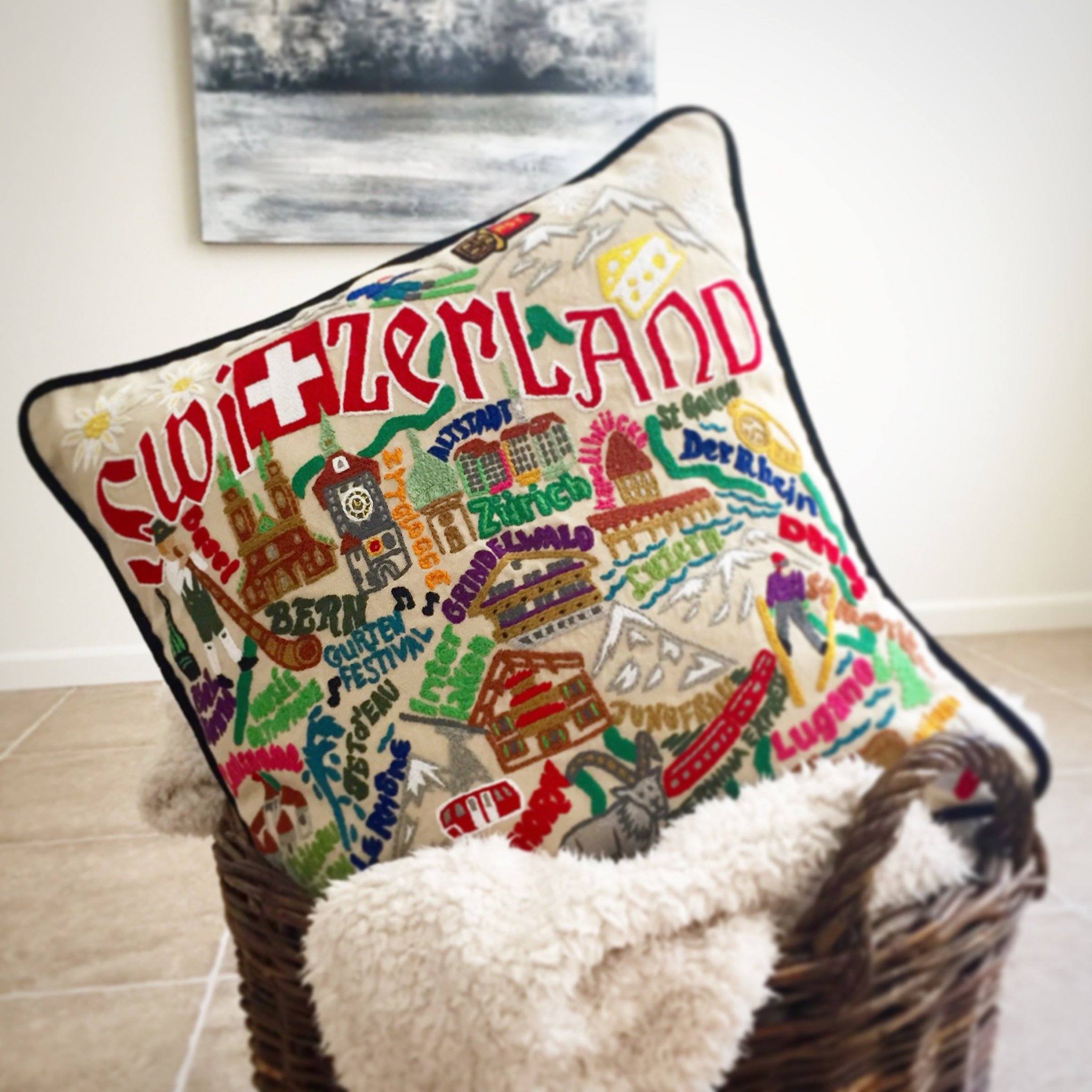 Switzerland Hand-Embroidered Pillow | International Collection by