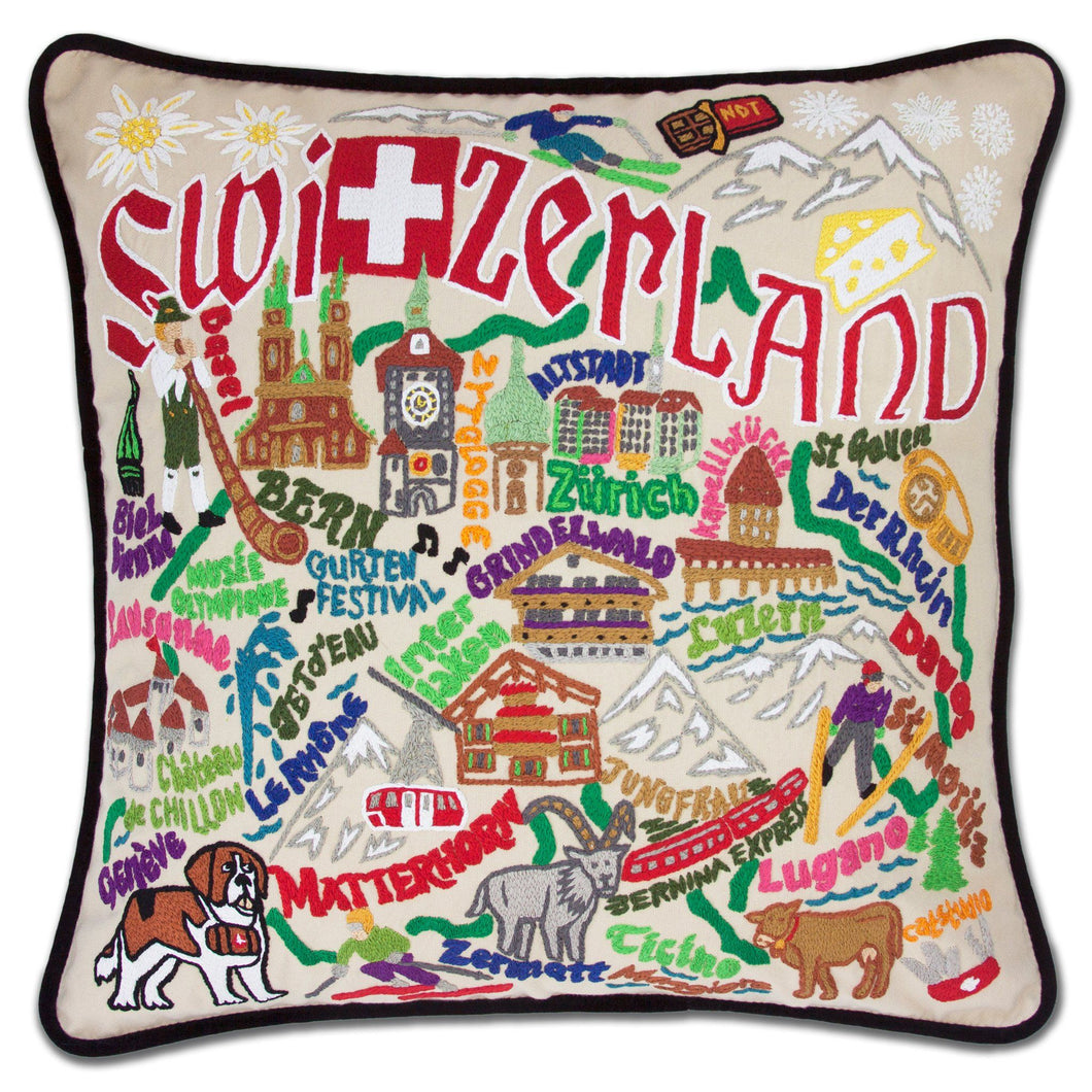 Switzerland Hand-Embroidered Pillow | International Collection by