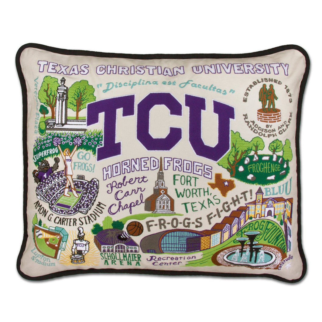 Texas Christian University (TCU) Collegiate Embroidered Pillow - catstudio