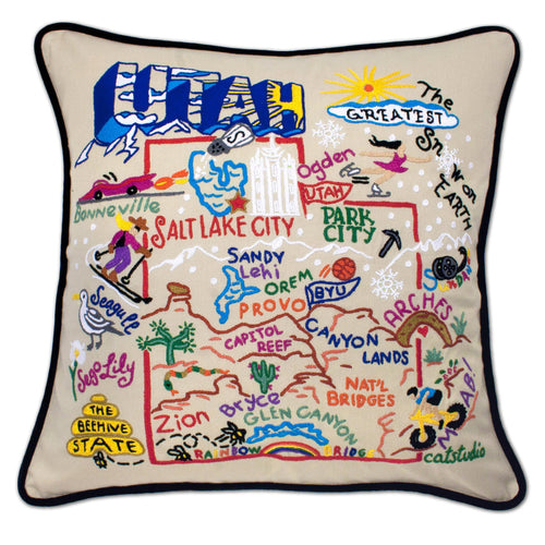 Utah Hand-Embroidered Pillow - catstudio