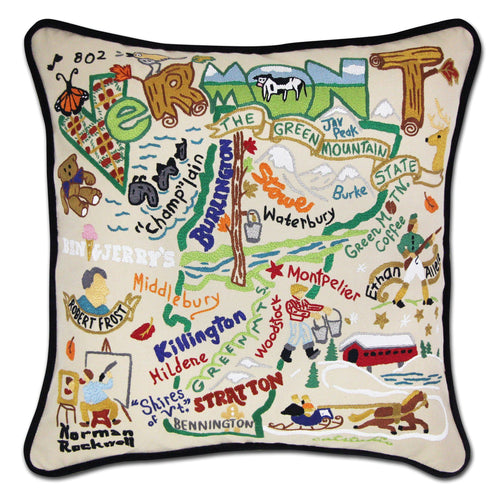 Vermont Hand-Embroidered Pillow - catstudio