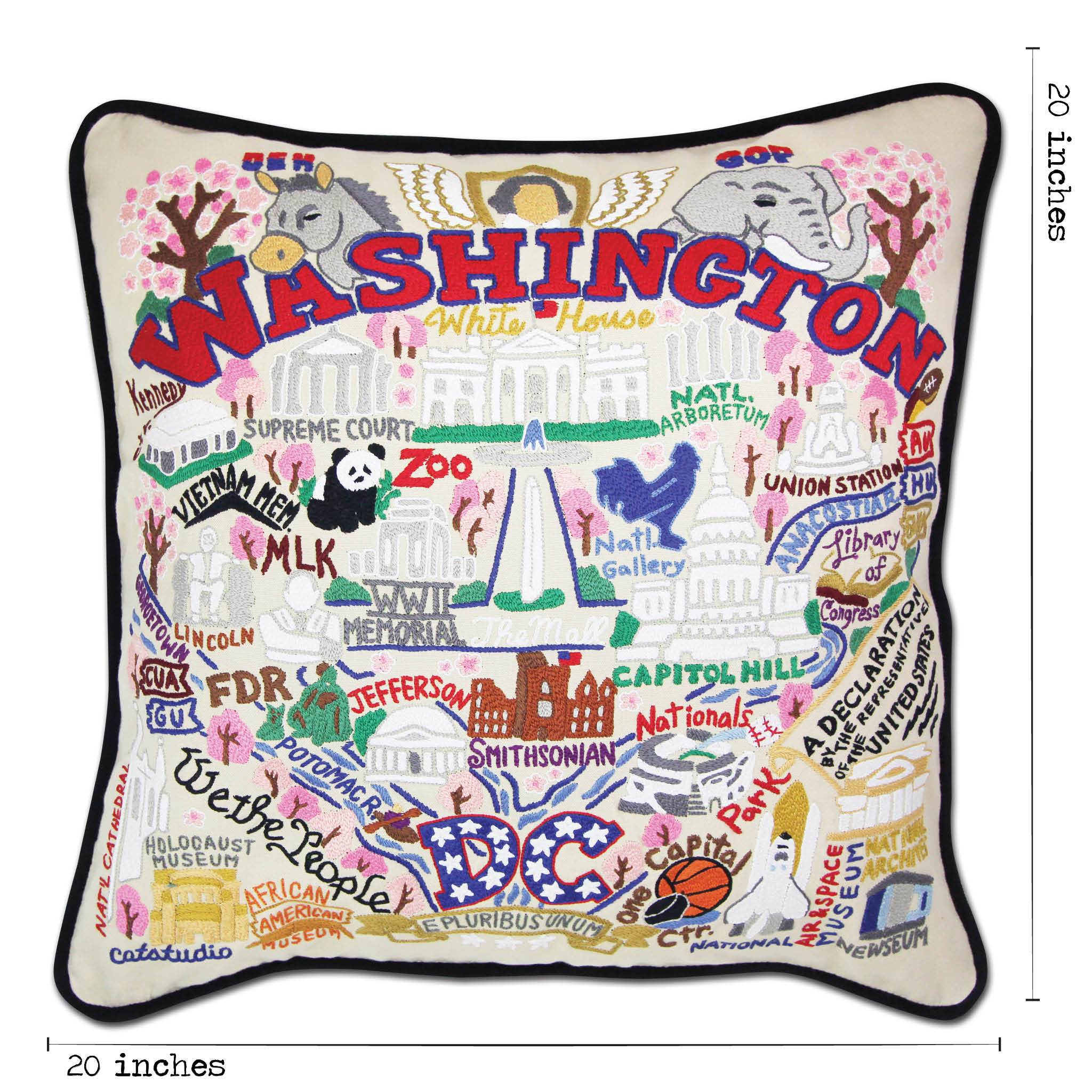 クッション　catstudio Washington DC Hand-Embroidered Pillow | Geography Collection by