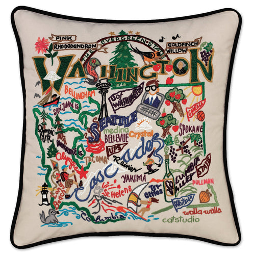Washington Hand-Embroidered Pillow - catstudio