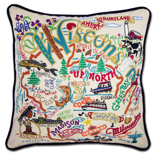 Wisconsin Hand-Embroidered Pillow - catstudio