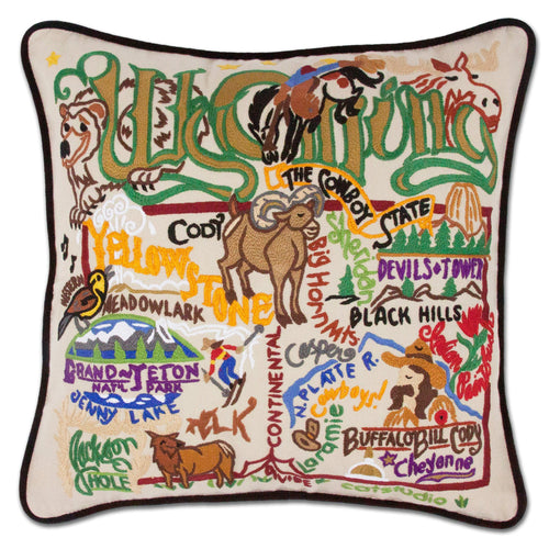 Wyoming Hand-Embroidered Pillow - catstudio