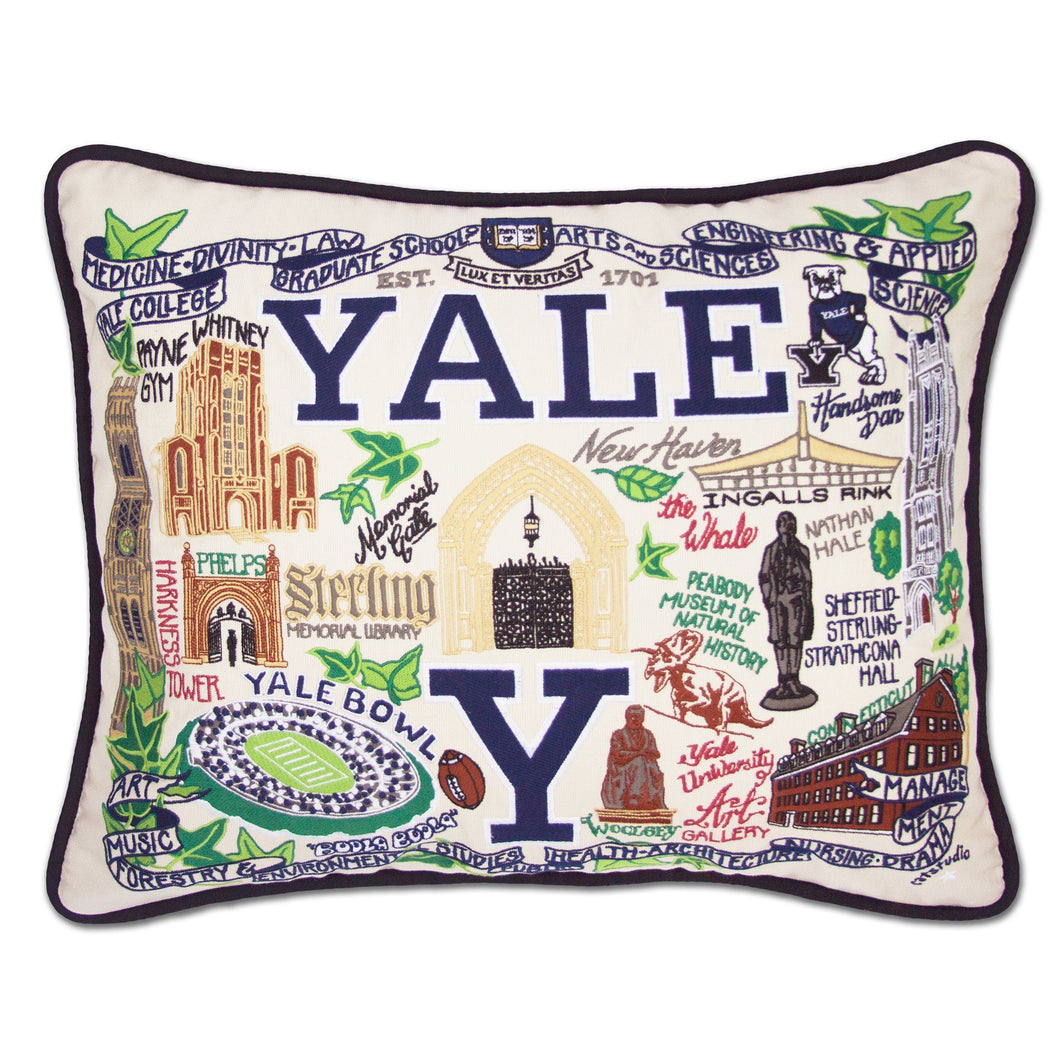 Yale University Collegiate Embroidered Pillow - catstudio